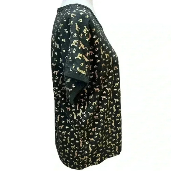 Leopard Cheetah Paw Print Blouse Black and Gold Size L - Picture 4 of 7